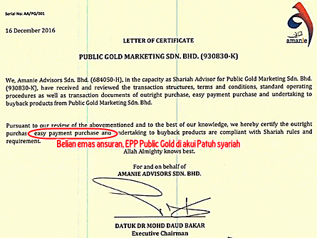 pengesahan beli emas ansuran patuh syariah